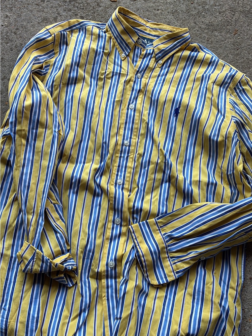 Ralph Lauren Yellow, Blue & White Striped Button-Down Shirt